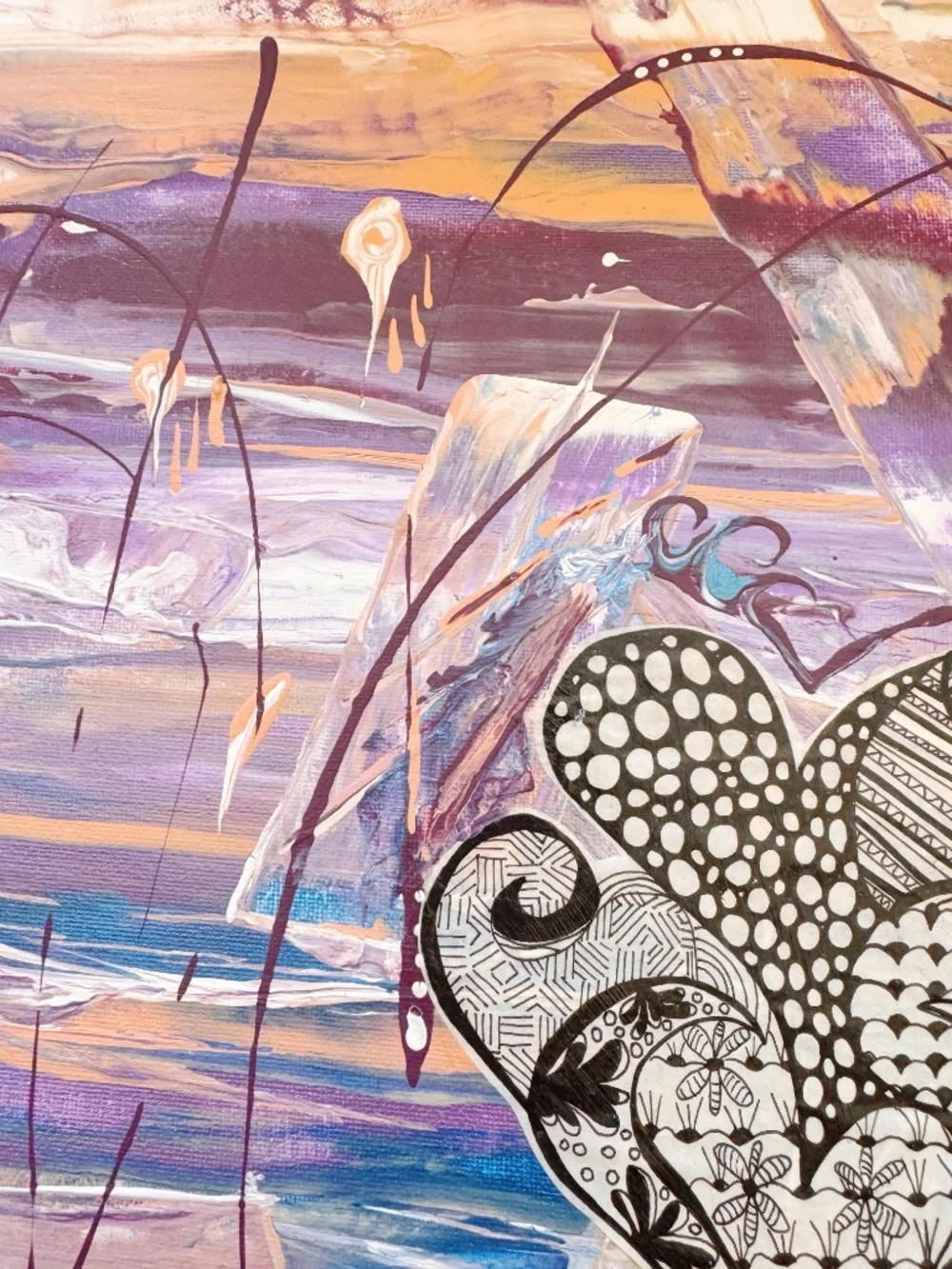 Signed Ing Donaville Modern Abstract Heart Acrylic Painting 20x16 Wall Decor